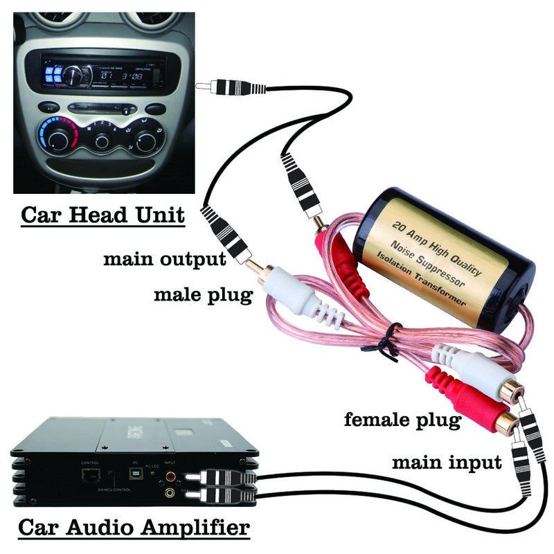 Mr.Ho Mr. Ho 20 Amp/12V RCA Car Audio Noise Filter Suppressor Ground Loop Isolator Transformer with Male and Female Plugs - Image 4
